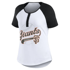 White/Black San Francisco Giants WEAR by Erin Andrews Women's Fitted Henley Raglan T-Shirt