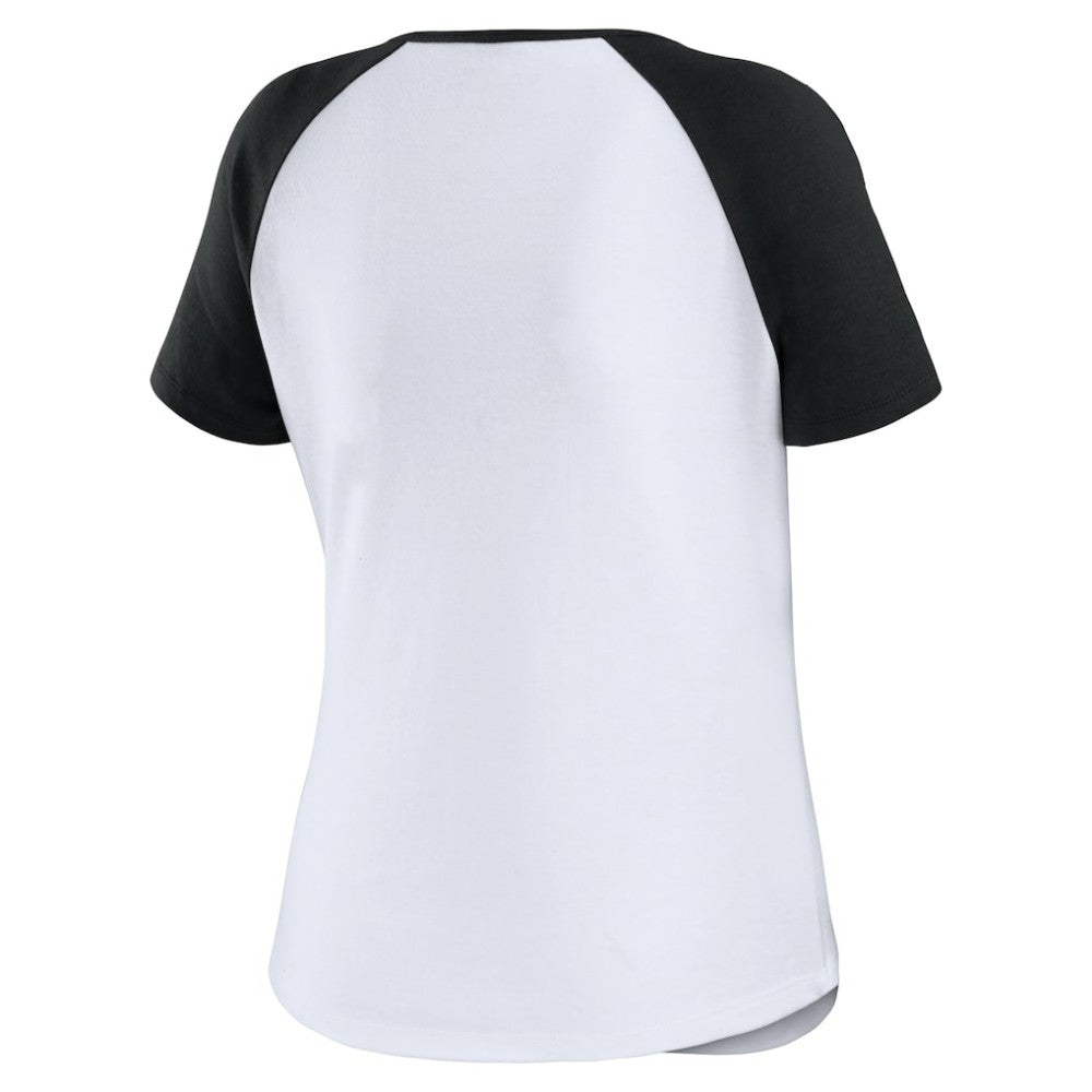 White/Black San Francisco Giants WEAR by Erin Andrews Women's Fitted Henley Raglan T-Shirt