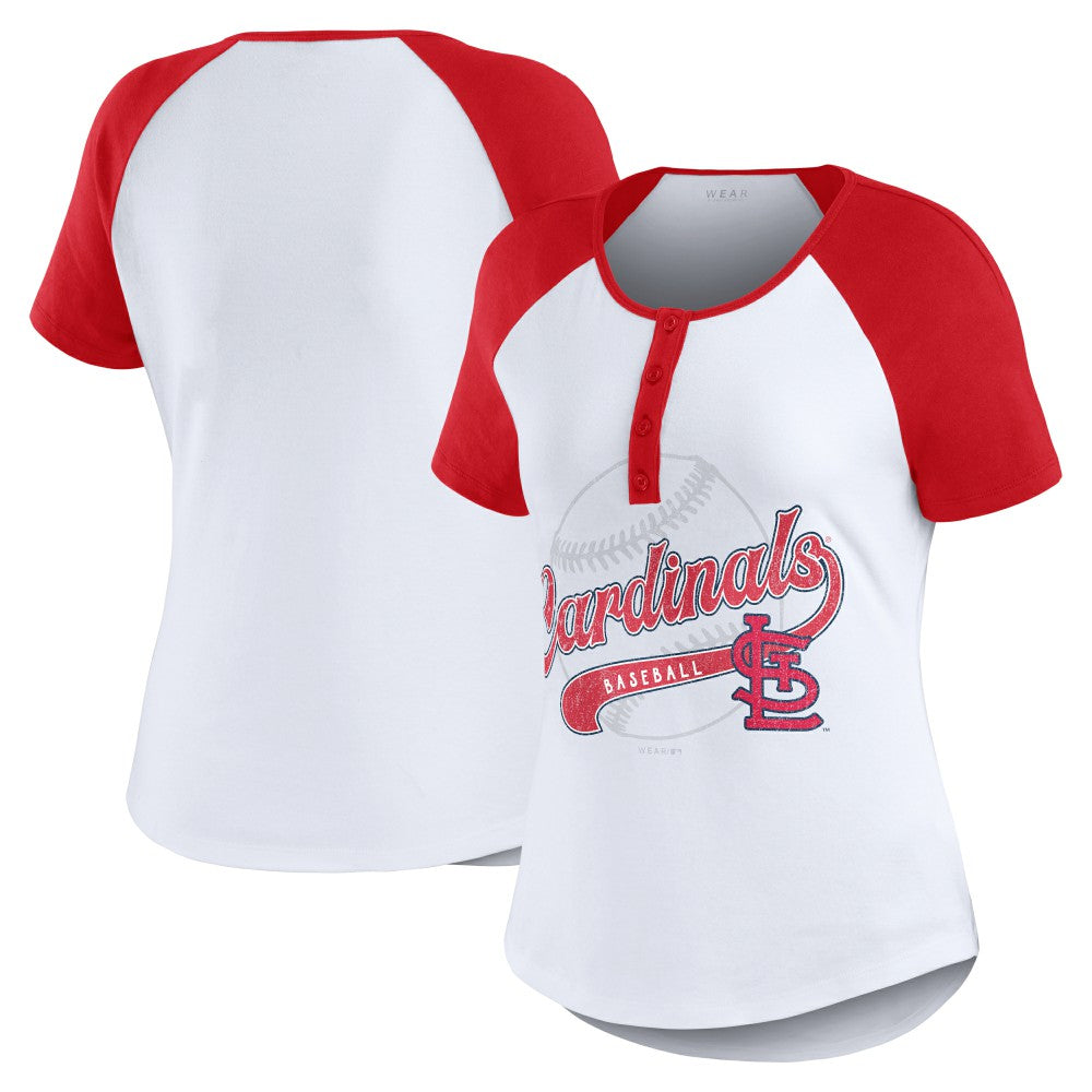 White/Red St. Louis Cardinals WEAR by Erin Andrews Women's Fitted Henley Raglan T-Shirt