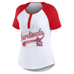 White/Red St. Louis Cardinals WEAR by Erin Andrews Women's Fitted Henley Raglan T-Shirt