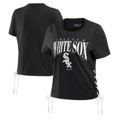 Black Chicago White Sox WEAR by Erin Andrews Women's Side Lace-Up Cropped T-Shirt