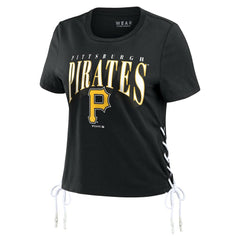 Black Pittsburgh Pirates WEAR by Erin Andrews Women's Side Lace-Up Cropped T-Shirt