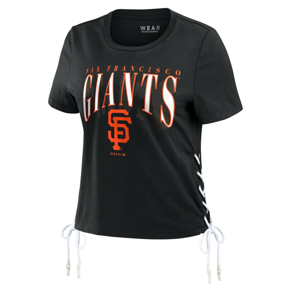 Black San Francisco Giants WEAR by Erin Andrews Women's Side Lace-Up Cropped T-Shirt