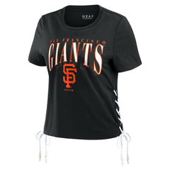 Black San Francisco Giants WEAR by Erin Andrews Women's Side Lace-Up Cropped T-Shirt