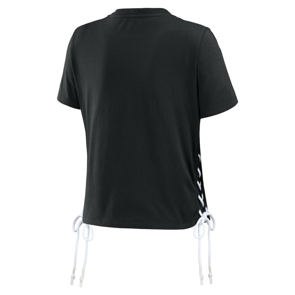 Black San Francisco Giants WEAR by Erin Andrews Women's Side Lace-Up Cropped T-Shirt