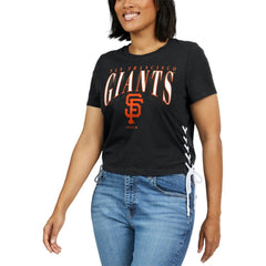 Black San Francisco Giants WEAR by Erin Andrews Women's Side Lace-Up Cropped T-Shirt