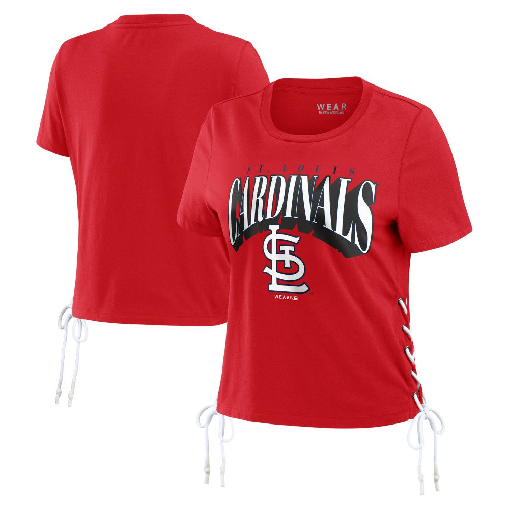 Red St. Louis Cardinals WEAR by Erin Andrews Women's Side Lace-Up Cropped T-Shirt