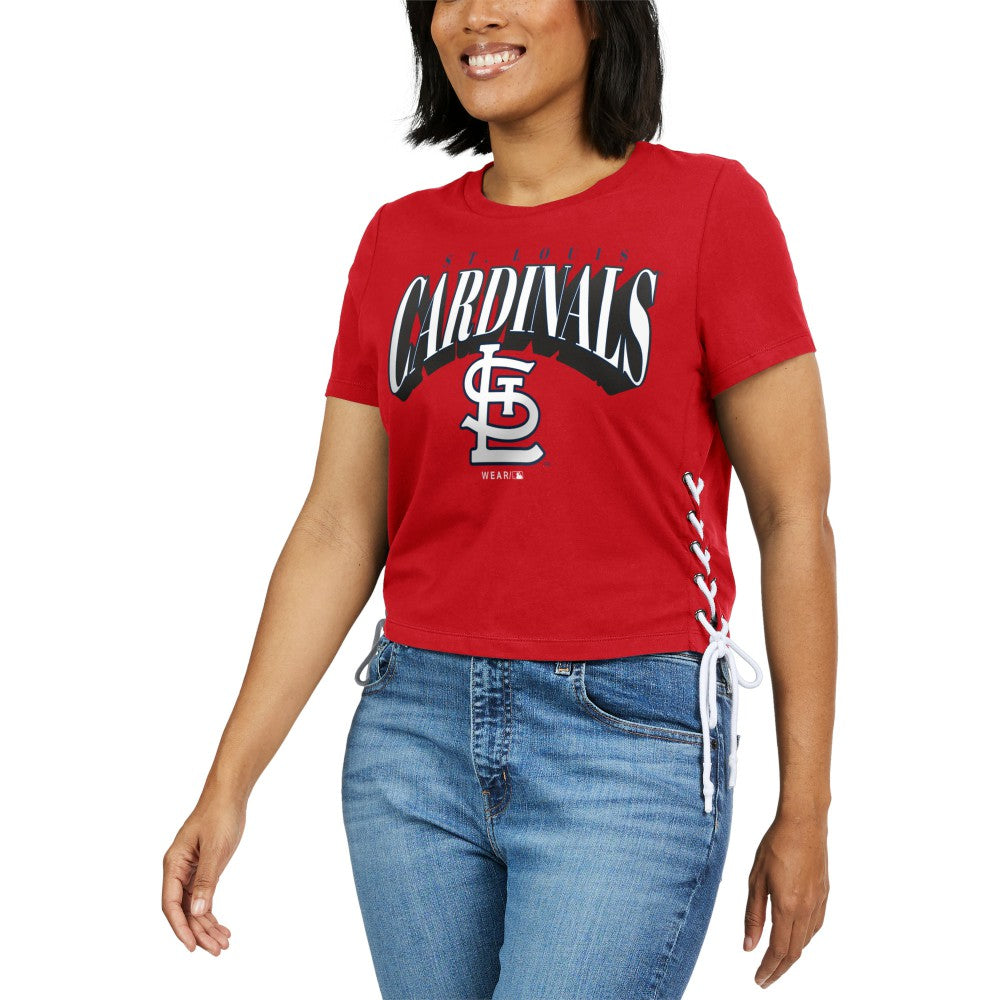 Red St. Louis Cardinals WEAR by Erin Andrews Women's Side Lace-Up Cropped T-Shirt
