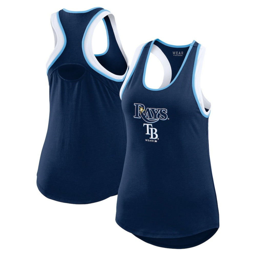 Navy Tampa Bay Rays WEAR by Erin Andrews Women's Colorblock Racerback Tank Top