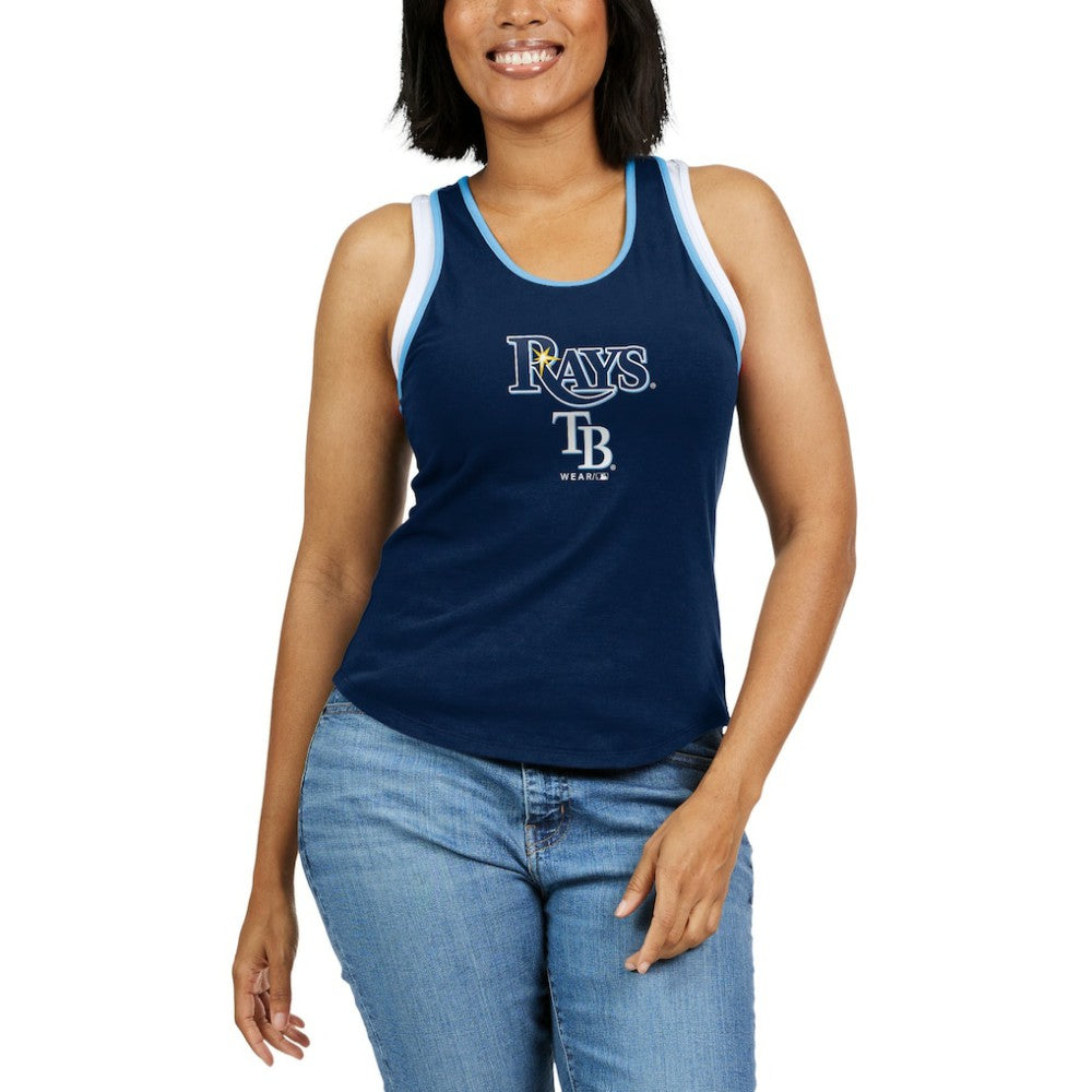 Navy Tampa Bay Rays WEAR by Erin Andrews Women's Colorblock Racerback Tank Top