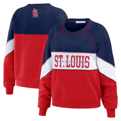 Navy/Red St. Louis Cardinals WEAR by Erin Andrews Women's Color Block Crew Neck Pullover Sweatshirt