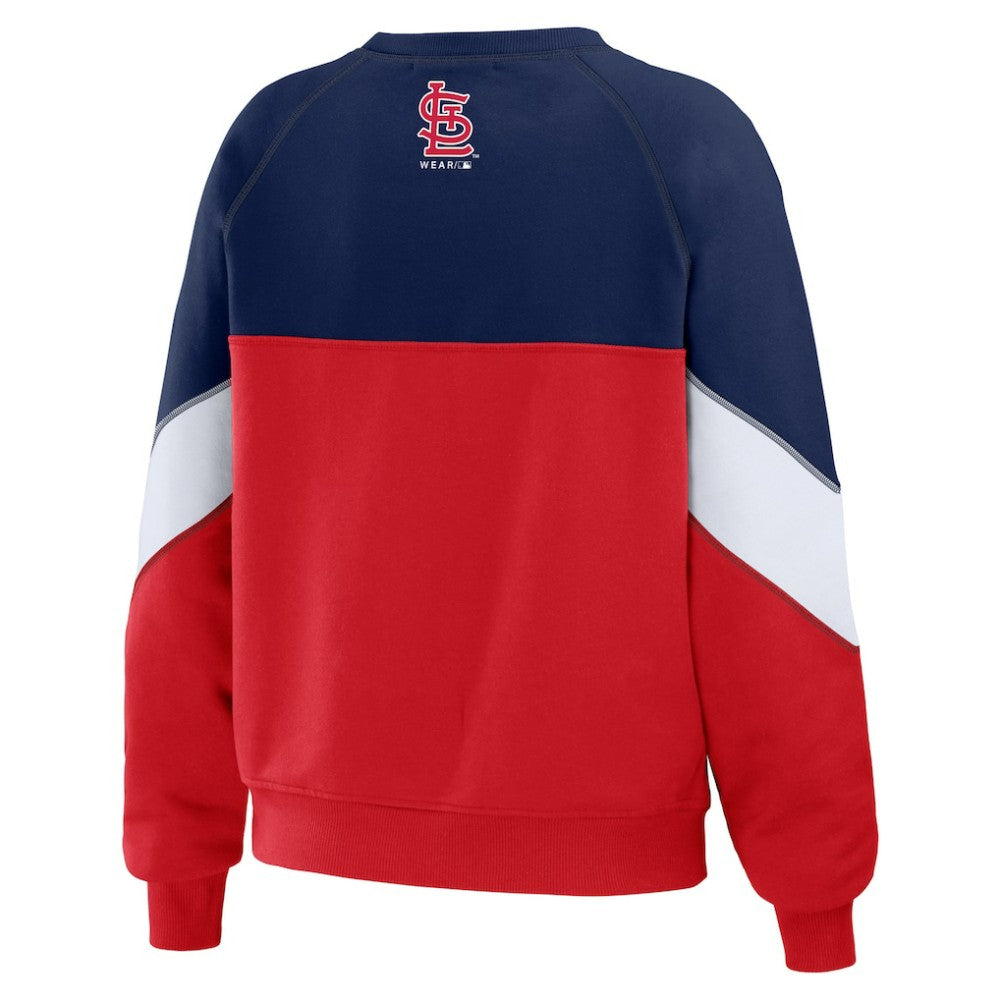 Navy/Red St. Louis Cardinals WEAR by Erin Andrews Women's Color Block Crew Neck Pullover Sweatshirt