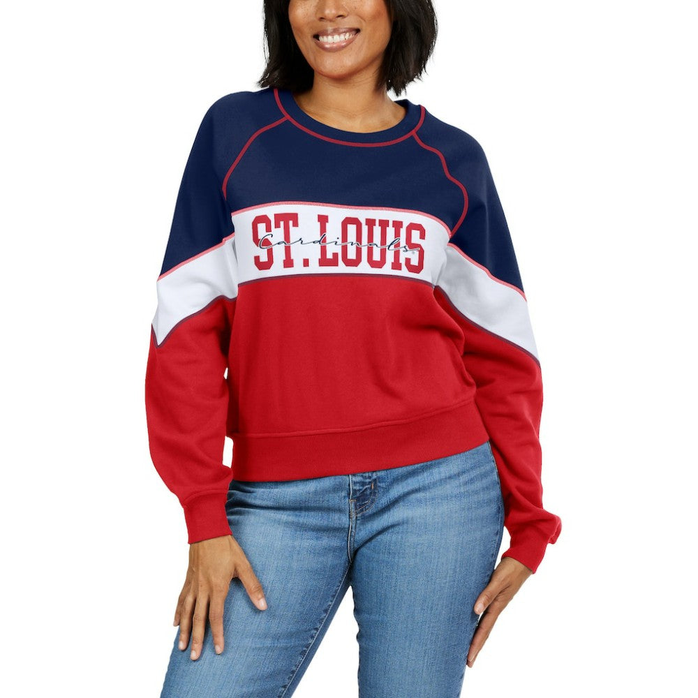 Navy/Red St. Louis Cardinals WEAR by Erin Andrews Women's Color Block Crew Neck Pullover Sweatshirt