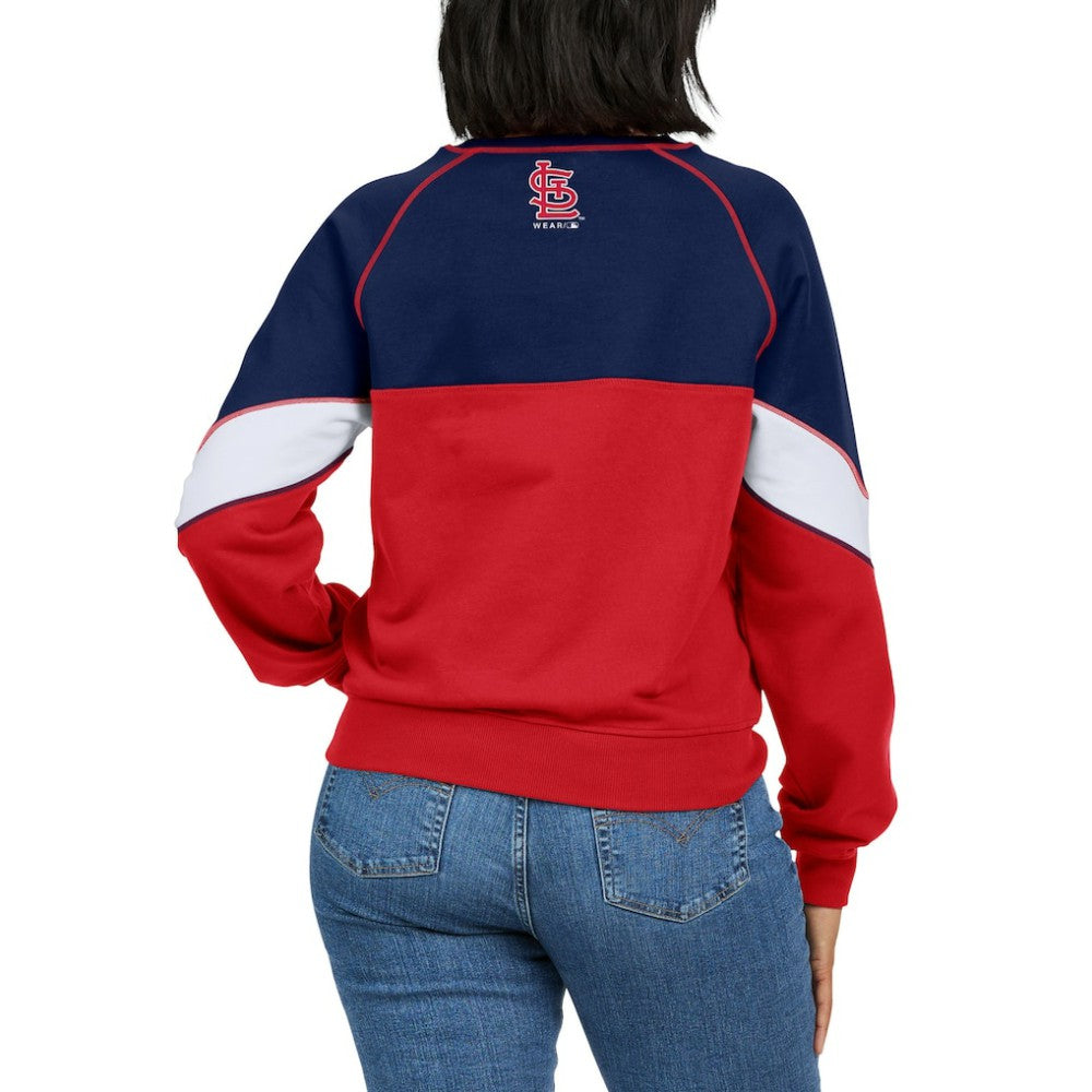 Navy/Red St. Louis Cardinals WEAR by Erin Andrews Women's Color Block Crew Neck Pullover Sweatshirt