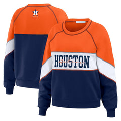 Orange/Navy Houston Astros WEAR by Erin Andrews Women's Color Block Crew Neck Pullover Sweatshirt