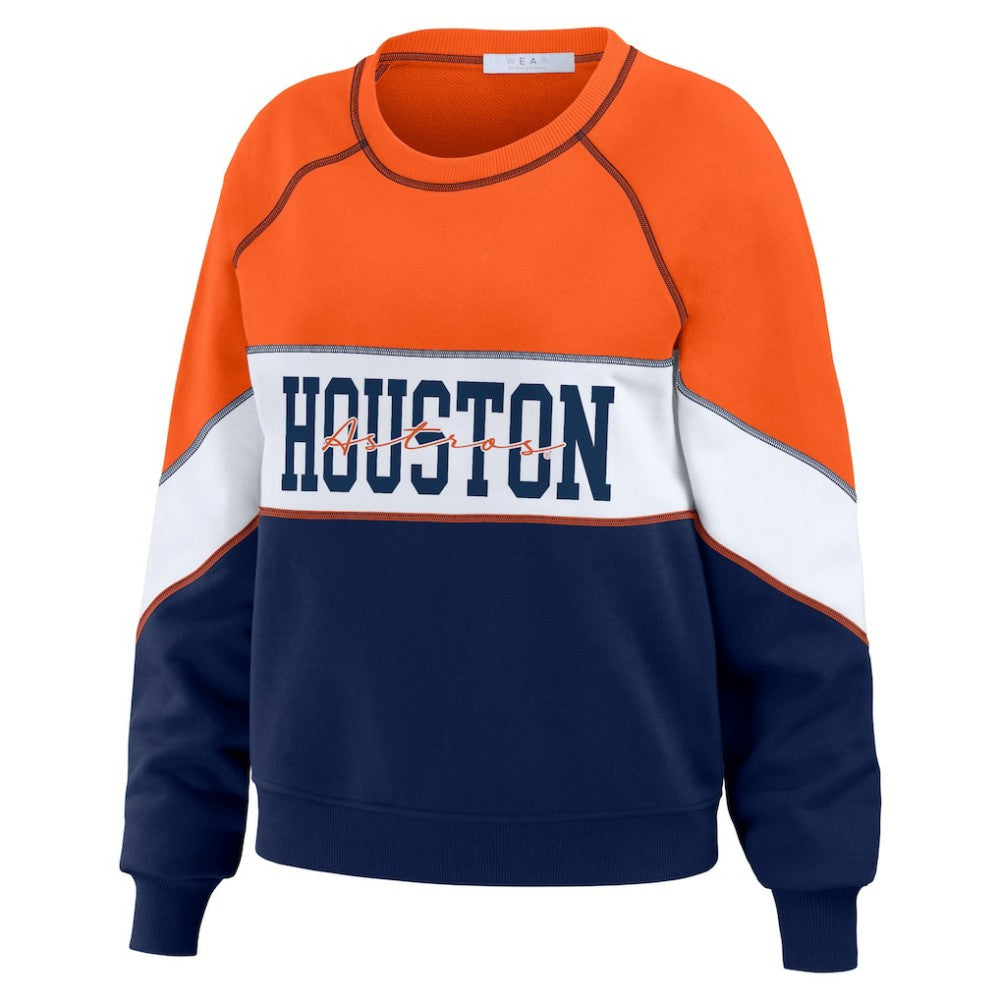 Orange/Navy Houston Astros WEAR by Erin Andrews Women's Color Block Crew Neck Pullover Sweatshirt