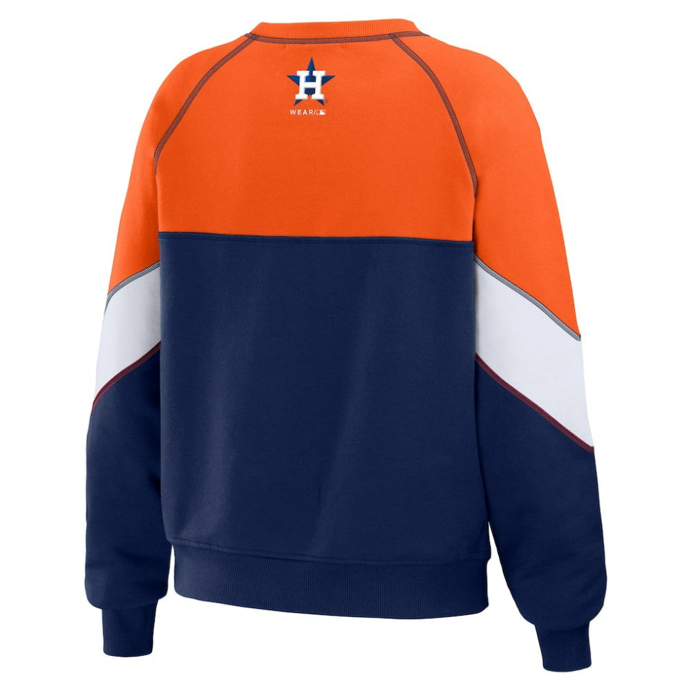 Orange/Navy Houston Astros WEAR by Erin Andrews Women's Color Block Crew Neck Pullover Sweatshirt