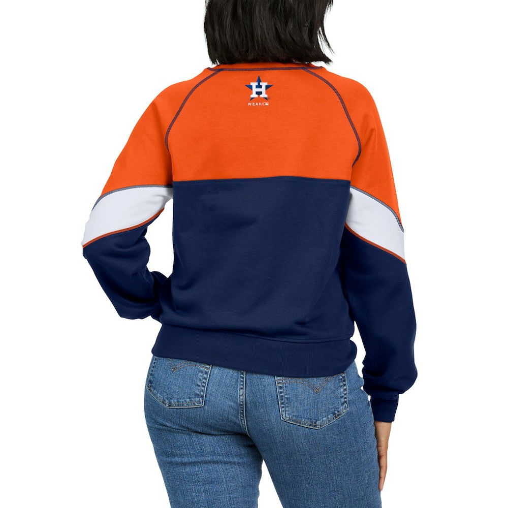 Orange/Navy Houston Astros WEAR by Erin Andrews Women's Color Block Crew Neck Pullover Sweatshirt