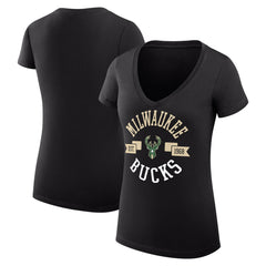 Milwaukee Bucks G-III 4Her by Carl Banks Women's Super-Slim Fit Lightweight Large City Logo V-Neck T-Shirt