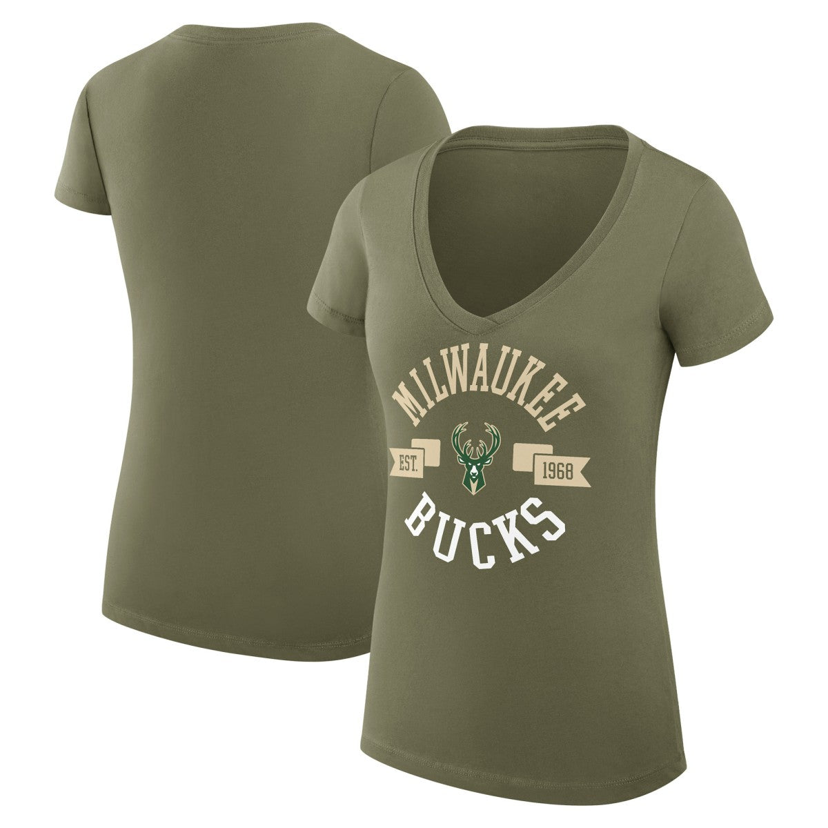 Milwaukee Bucks G-III 4Her by Carl Banks Women's Super-Slim Fit Lightweight Large City Logo V-Neck T-Shirt