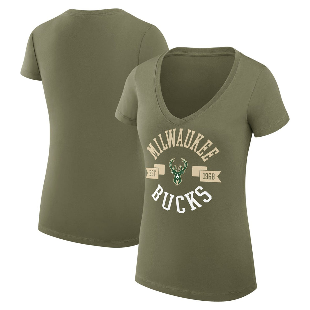 Milwaukee Bucks G-III 4Her by Carl Banks Women's Super-Slim Fit Lightweight Large City Logo V-Neck T-Shirt