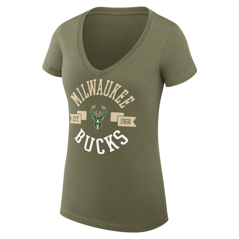 Milwaukee Bucks G-III 4Her by Carl Banks Women's Super-Slim Fit Lightweight Large City Logo V-Neck T-Shirt