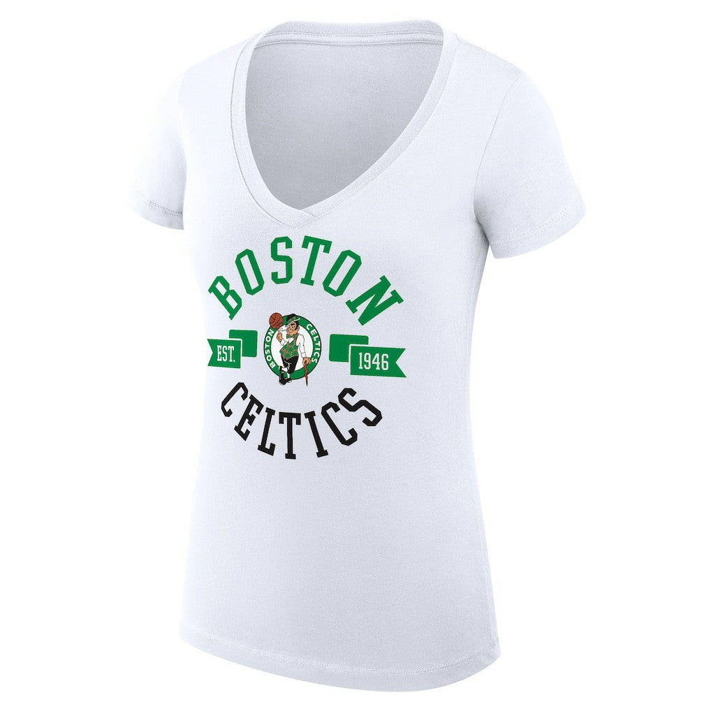 Boston Celtics G-III 4Her by Carl Banks Women's Super-Slim Fit Lightweight Large City Logo V-Neck T-Shirt