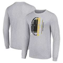 Starter Half Helmet Logo Long Sleeve Heathered T-Shirt - Pittsburgh Steelers T-shirts