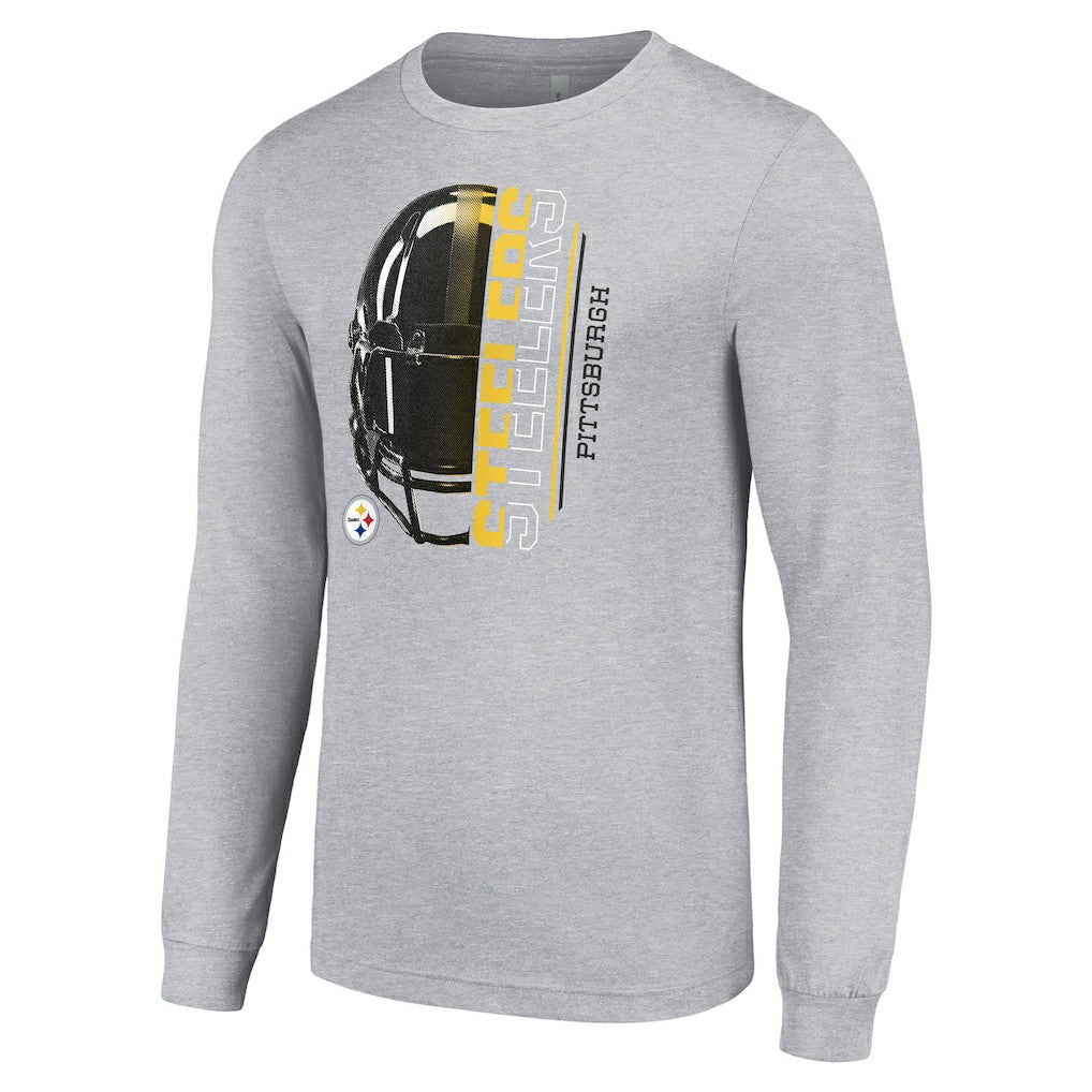 Starter Half Helmet Logo Long Sleeve Heathered T-Shirt - Pittsburgh Steelers T-shirts