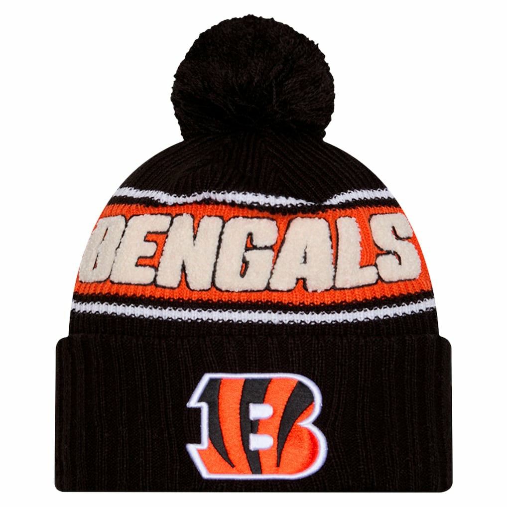 2024 Sideline Cuffed Knit Hat with Pom - Cincinnati Bengals Hats