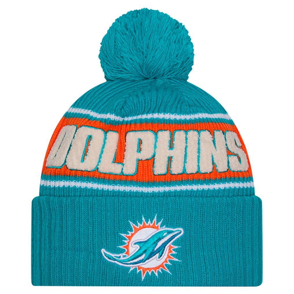 2024 Sideline Cuffed Knit Hat with Pom - Miami Dolphins Hats