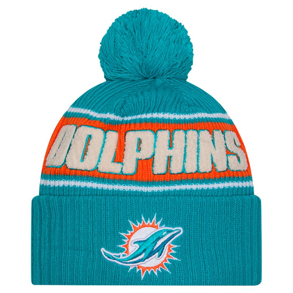 2024 Sideline Cuffed Knit Hat with Pom - Miami Dolphins Hats