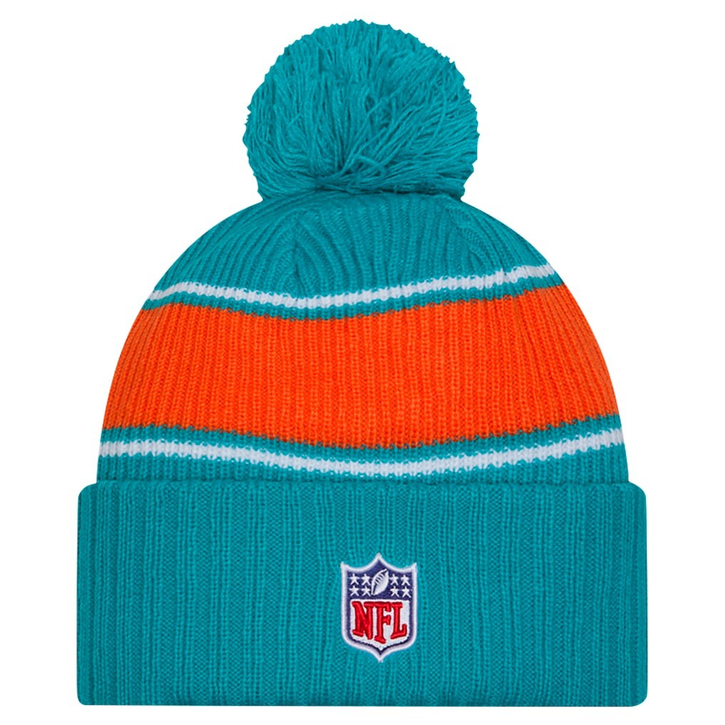 2024 Sideline Cuffed Knit Hat with Pom - Miami Dolphins Hats
