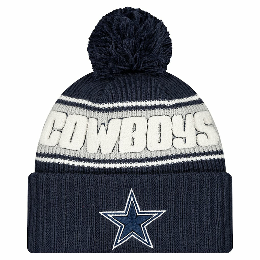 Youth 2024/25 Sideline Cuffed Knit Hat with Pom - Dallas Cowboys Hats