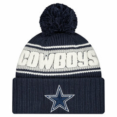 Youth 2024/25 Sideline Cuffed Knit Hat with Pom - Dallas Cowboys Hats
