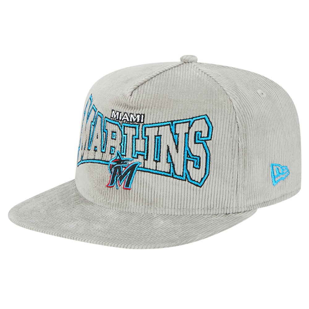 New Era Miami Marlins Gray Corduroy Golfer Snapback Hat