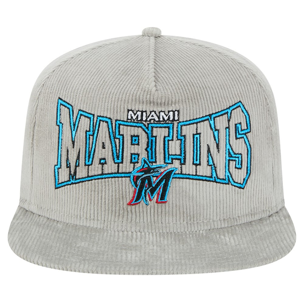 New Era Miami Marlins Gray Corduroy Golfer Snapback Hat