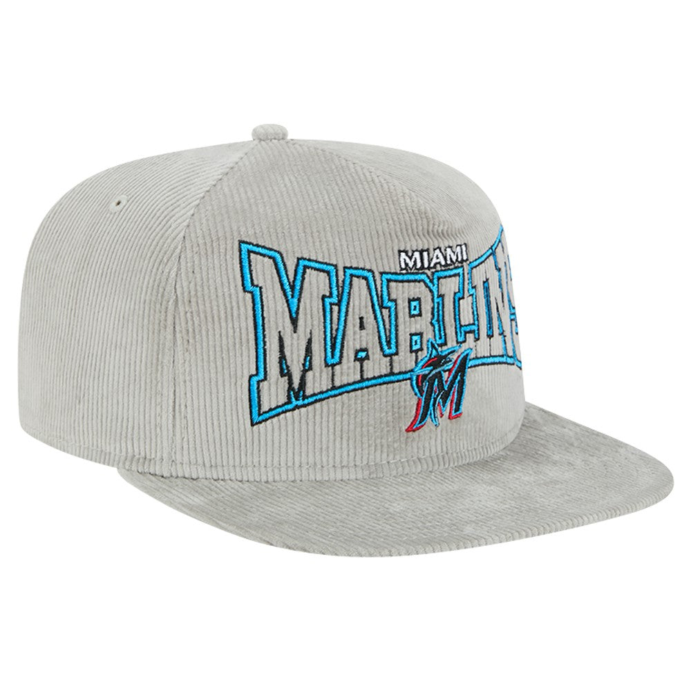 New Era Miami Marlins Gray Corduroy Golfer Snapback Hat