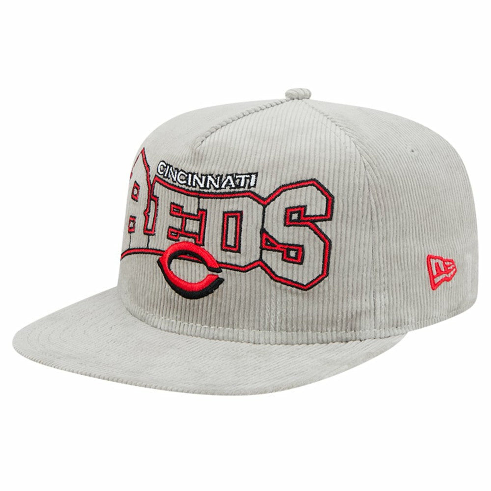 New Era Cincinnati Reds Gray Corduroy Golfer Snapback Hat
