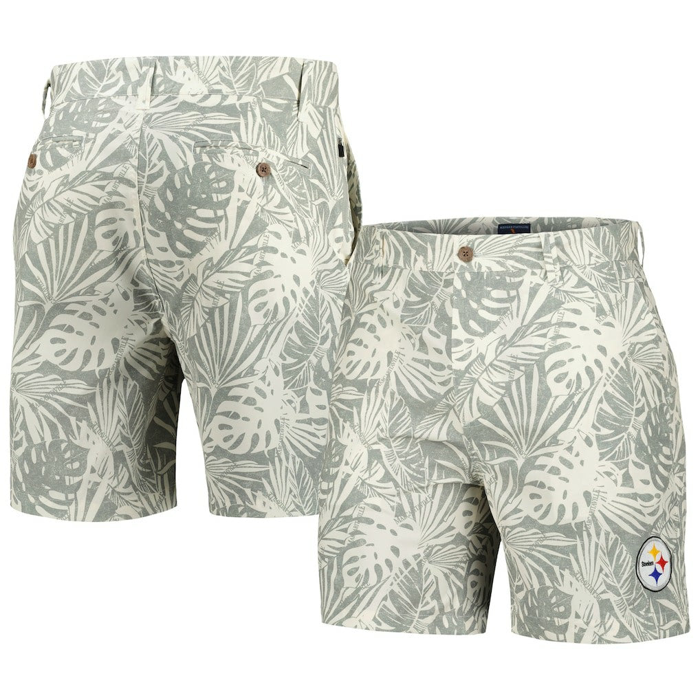 Margaritaville Sandwashed Monstera Print Amphib Shorts - Pittsburgh Steelers Shorts