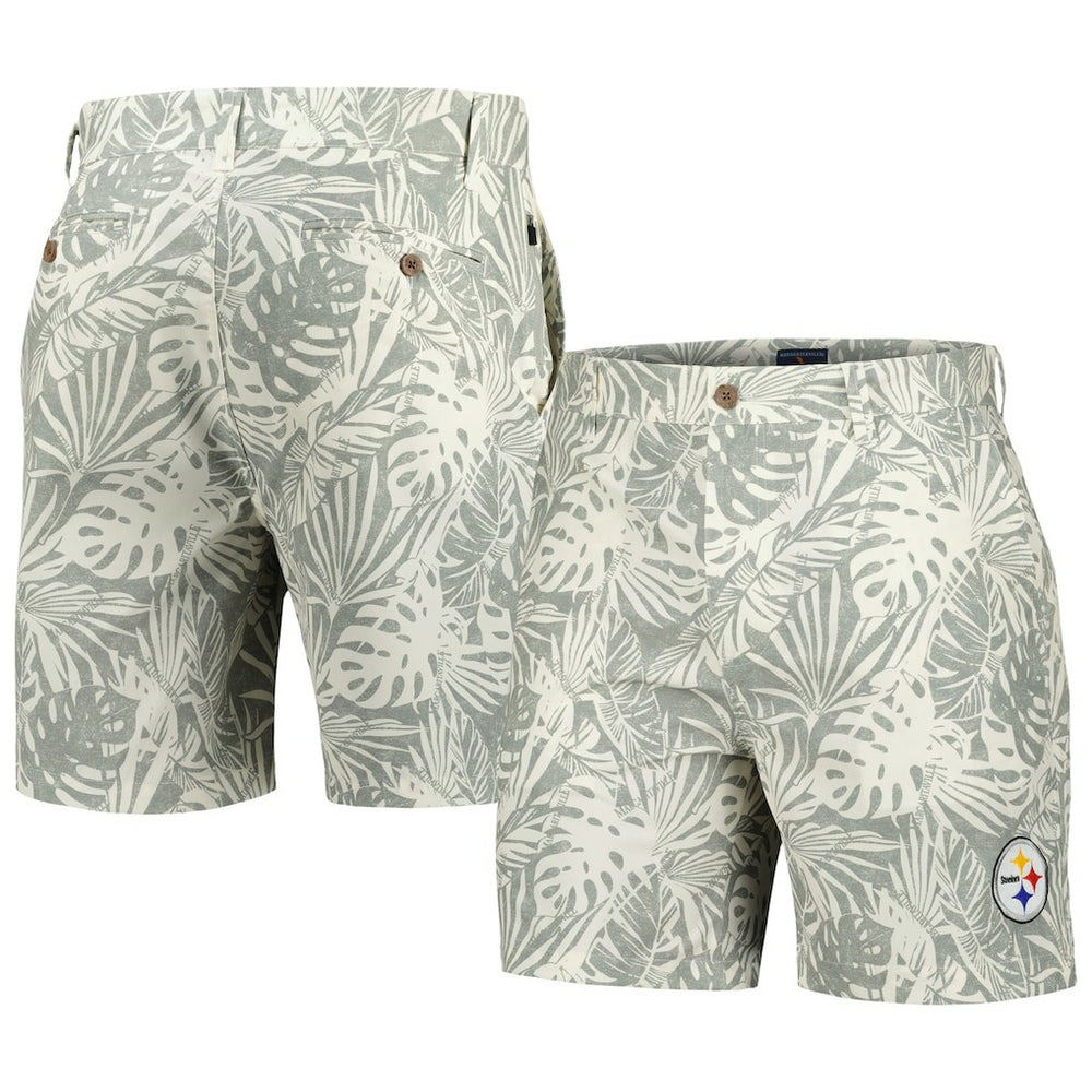 Margaritaville Sandwashed Monstera Print Amphib Shorts - Pittsburgh Steelers Shorts