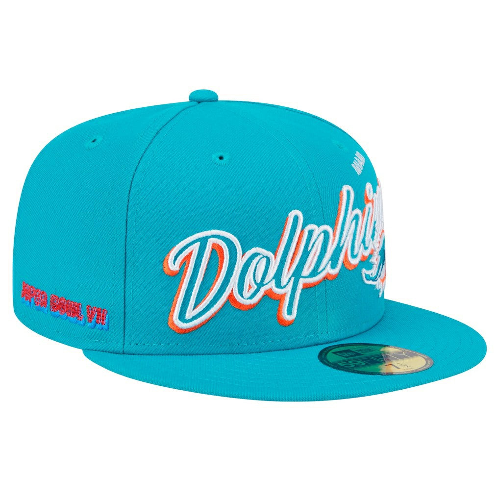 Script Sided 59FIFTY Fitted Hat - Miami Dolphins Hats