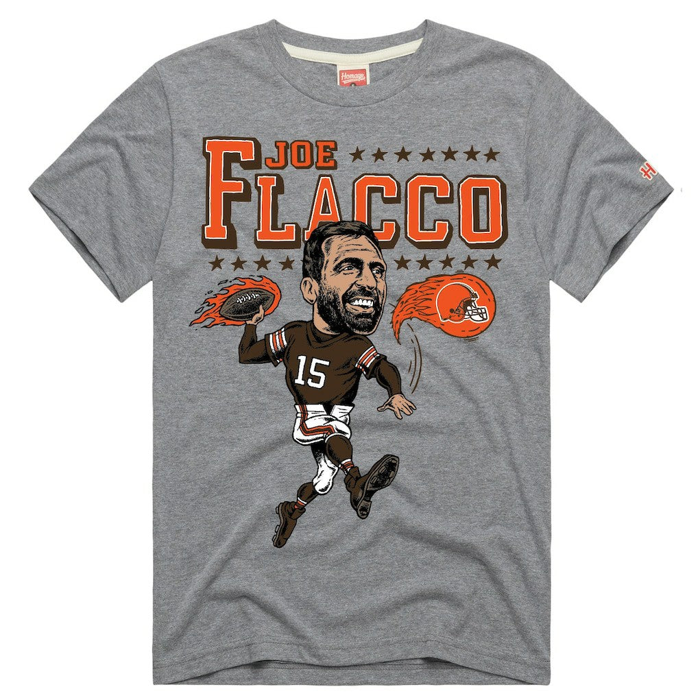 Joe Flacco  Homage Unisex Caricature Player Tri-Blend T-Shirt - Cleveland Browns T-shirts