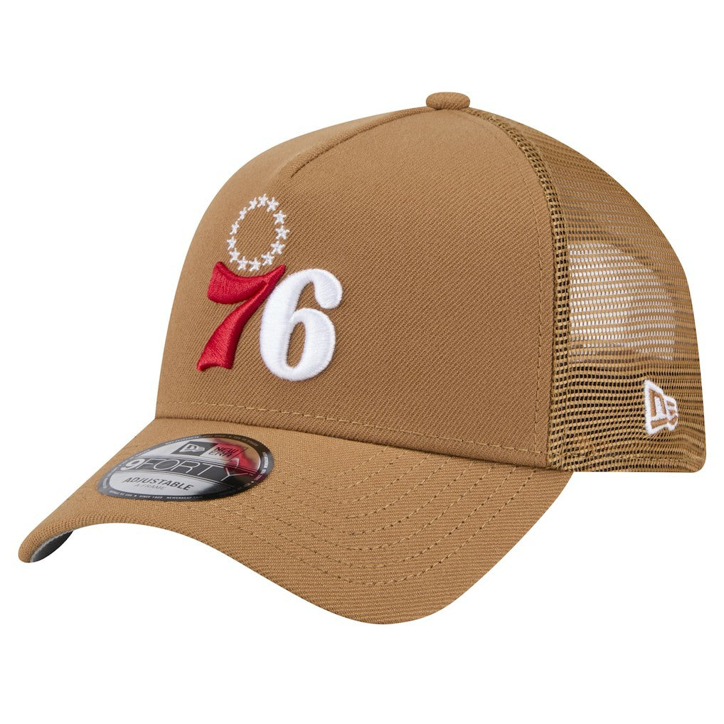 New Era Philadelphia 76ers 9FORTY A-Frame Trucker Adjustable Hat