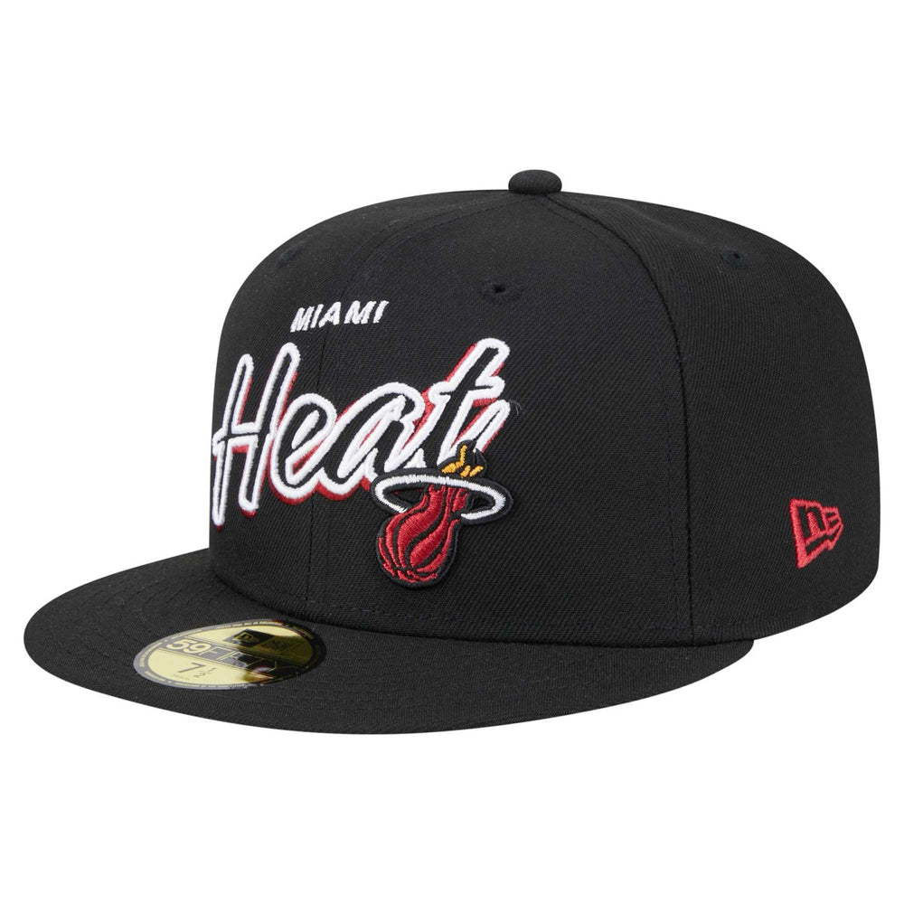 New Era Miami Heat Sport Night Script Sided 59FIFTY Fitted Hat