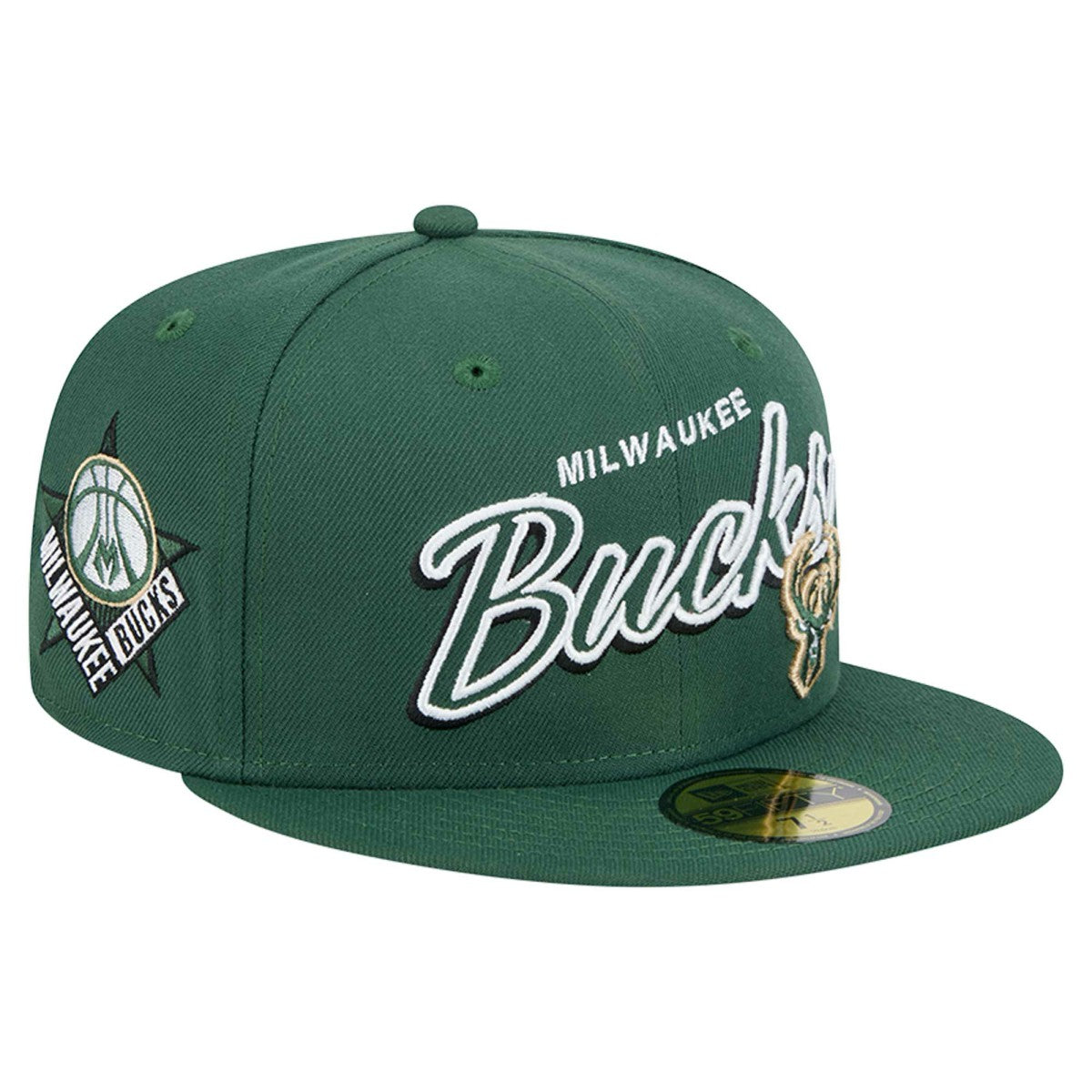 New Era Milwaukee Bucks Sport Night Script Sided 59FIFTY Fitted Hat