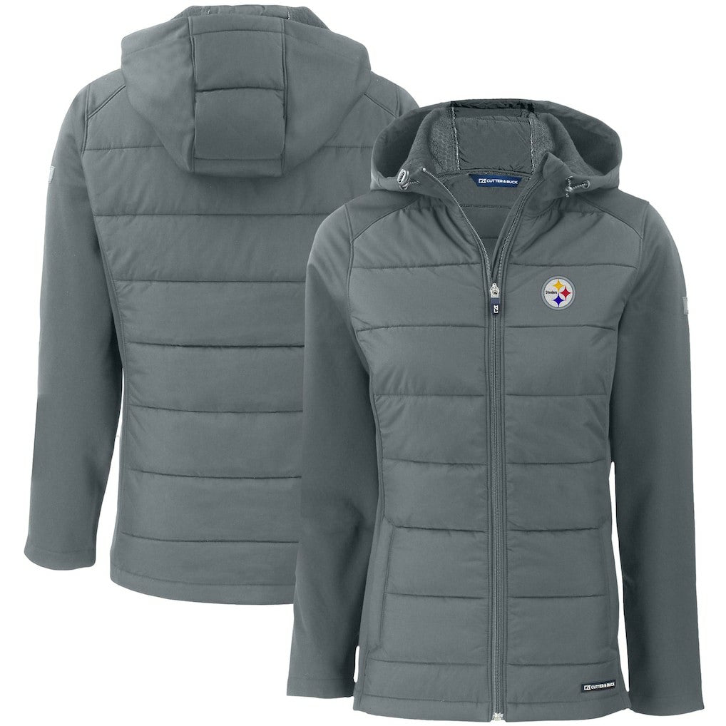 Cutter & Buck Women's Evoke PrimaLoft Hybrid Eco Softshell Recycled Full-Zip Hooded Jacket - Pittsburgh Steelers Jackets