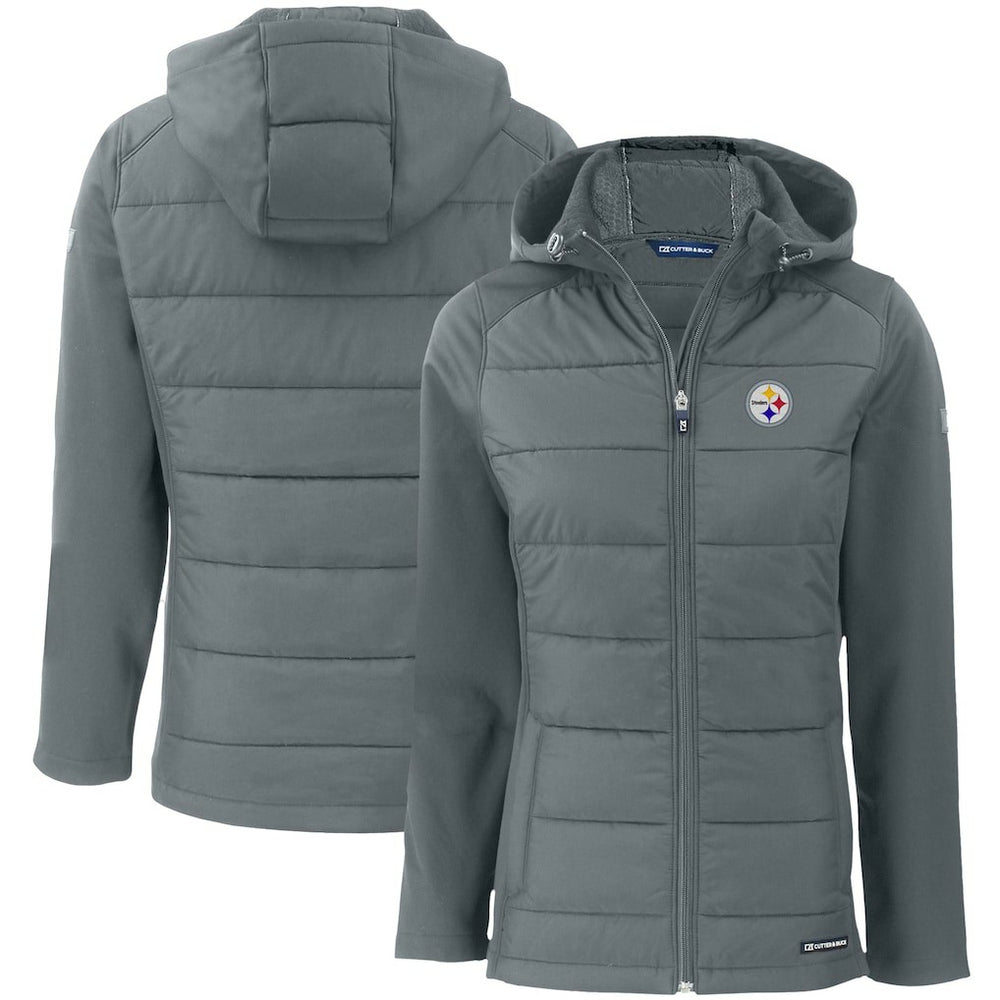 Cutter & Buck Women's Evoke PrimaLoft Hybrid Eco Softshell Recycled Full-Zip Hooded Jacket - Pittsburgh Steelers Jackets