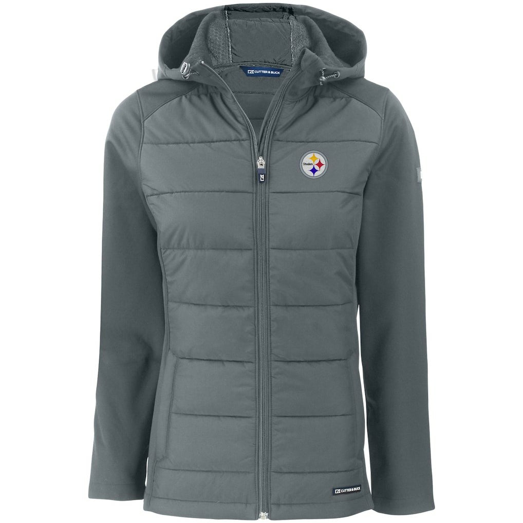 Cutter & Buck Women's Evoke PrimaLoft Hybrid Eco Softshell Recycled Full-Zip Hooded Jacket - Pittsburgh Steelers Jackets
