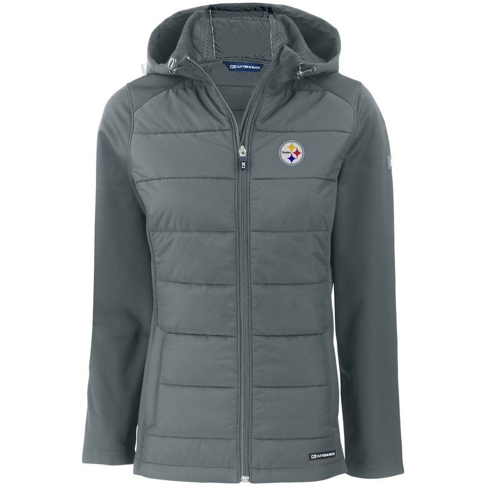 Cutter & Buck Women's Evoke PrimaLoft Hybrid Eco Softshell Recycled Full-Zip Hooded Jacket - Pittsburgh Steelers Jackets